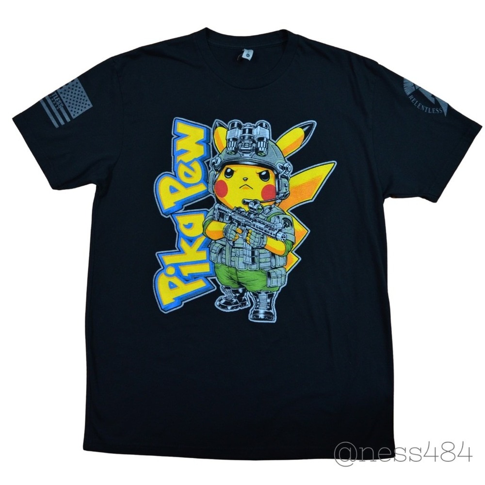 Next Level Apparel Mens‎ L Black Pikachu Tactical Military Graphic T Shirt
